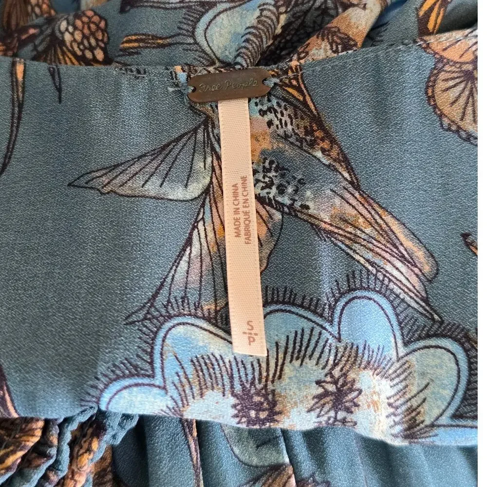 Free People Blue Haze Floral Tunic Top Boho Sleeveless Size S